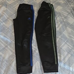 Adidas Kids Joggers - Black with Blue and Green Stripes